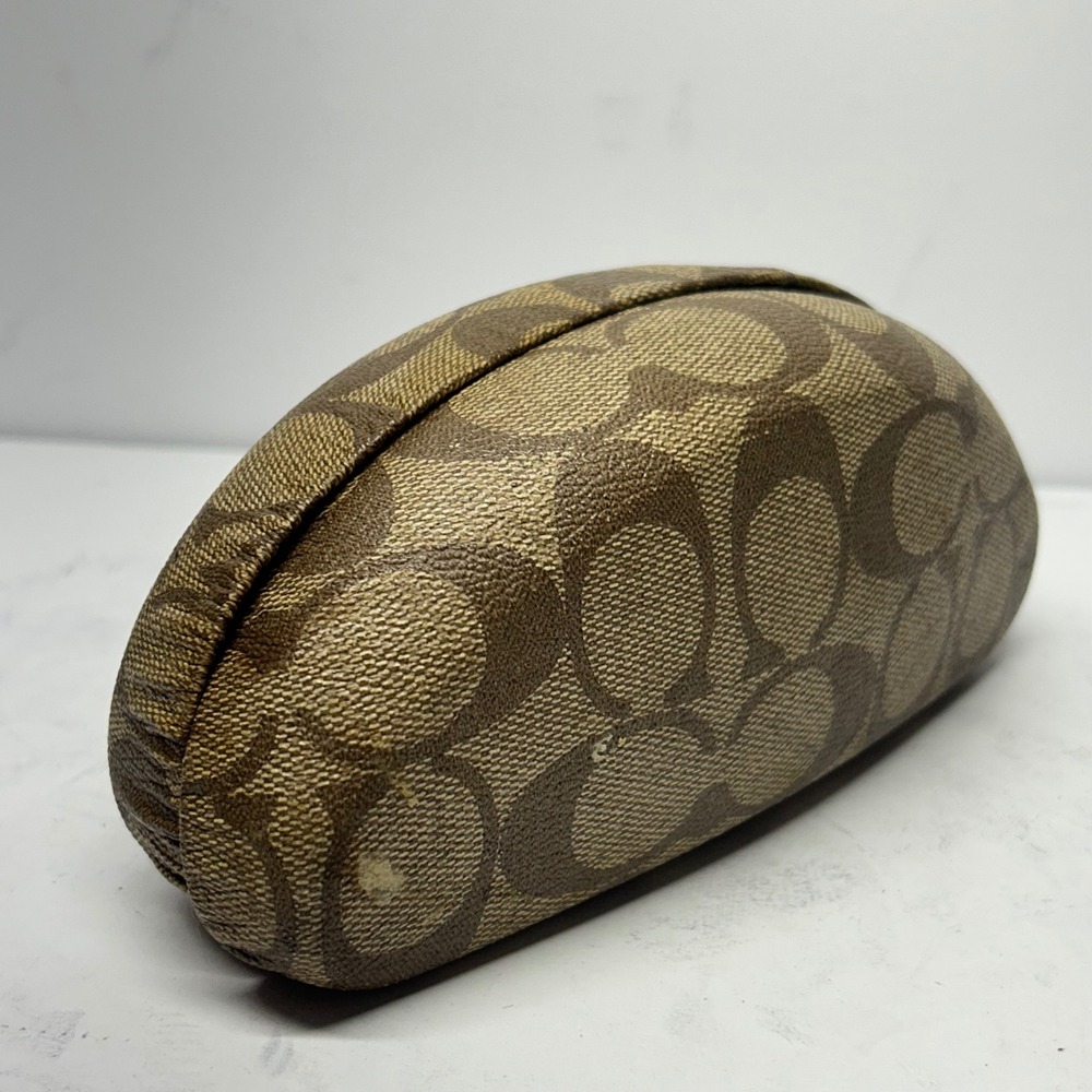 Coach Hard Eyeglass Case Brown Signature Monogram Canvas Clamshell Protective